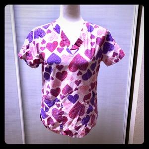 Sanibel Scrub Top with Hearts, Size S